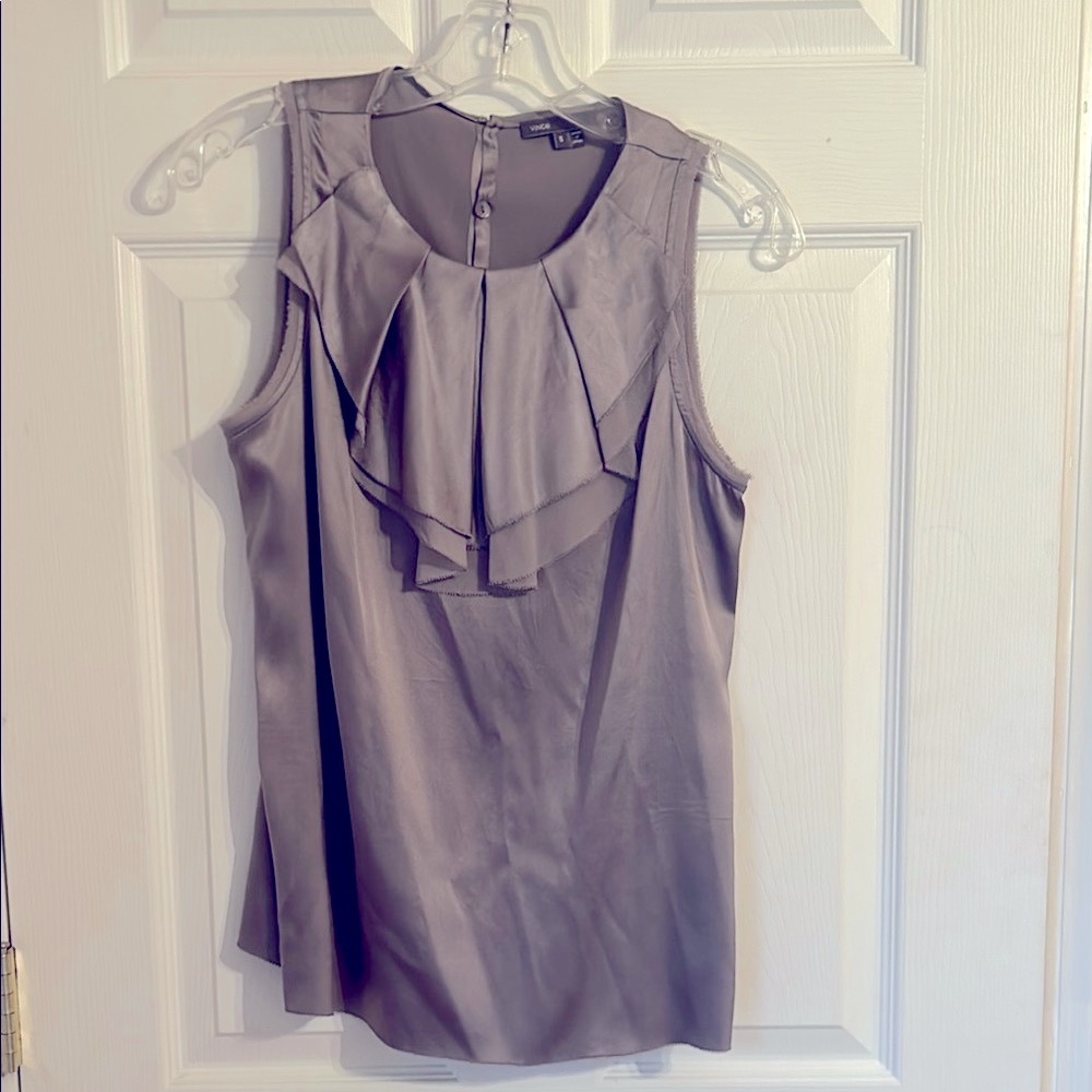 Vince Satin Sleeveless Dress Tank Elegant Blouse in gray/silver
